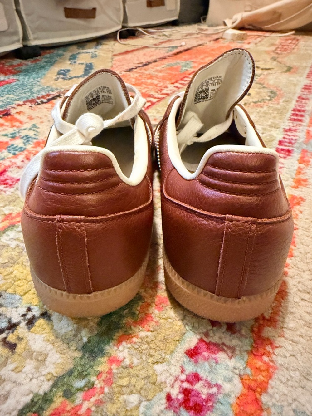 ADIDAS Brown Leather Sneakers with White Stripes. Size US men’s 6.5 / Women’s 8 - Picture 7 of 13